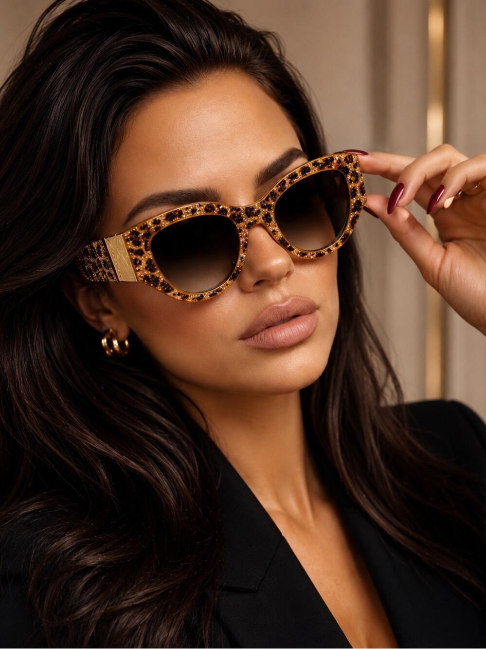 New Anna Karin Karlsson Lucky Goes To Vegas Leopard Crystals Sunglasses